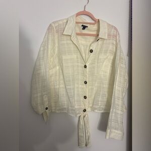 Torrid Tie Waist Cream Button-Up Top